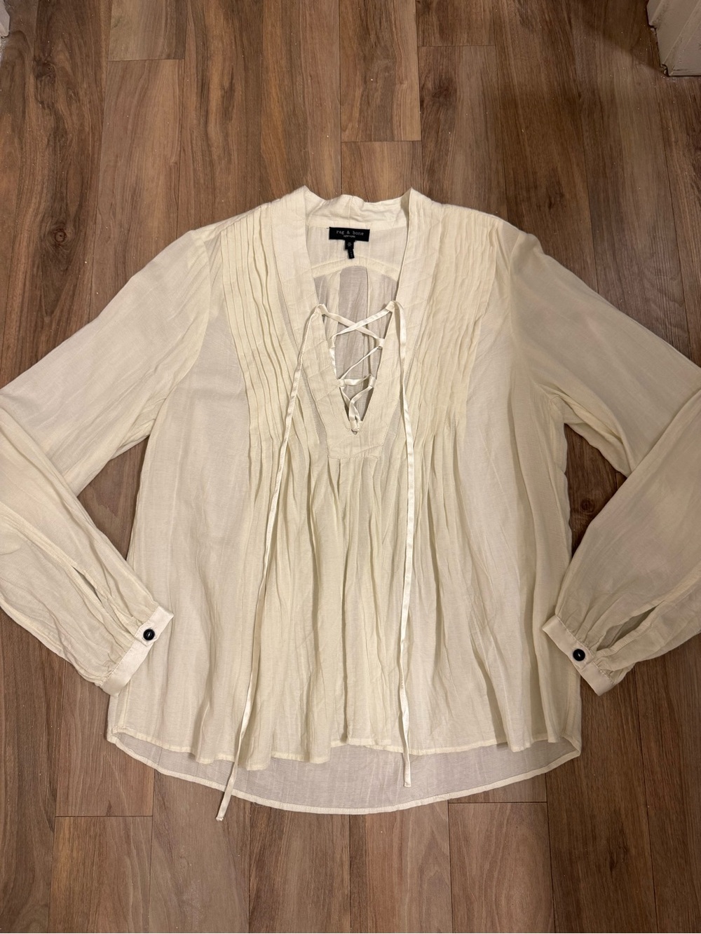 Rag & Bone Cream Lace-Up Pintuck Peasant Blouse - NEW W/O TAGS